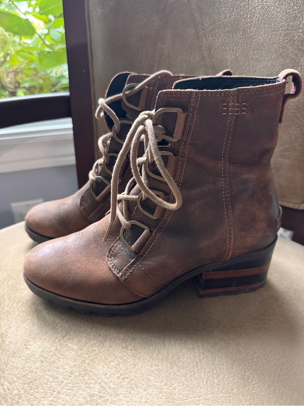 Sorel Cate Brown Waterproof Lace-Up Leather Ankle Boots